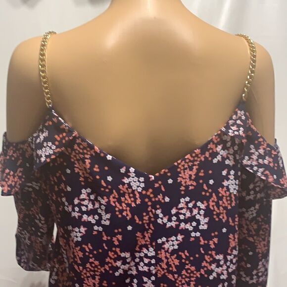 Michael Kors Medium Gold Chain Straps With Cut Out Sleeve V Neck Floral Pattern - Picture 6 of 10